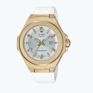 NWT Casio Baby G MSG-S500 Series MSGS500G-7A Solar-Powered White and Gold Watch